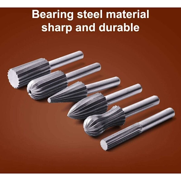 6 st 6mm 1/4\" Stål Roterande Filset för Metall Plast Trä Sten Slipning Gradning