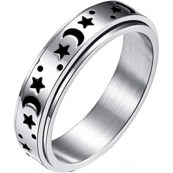 IC Spinnerringe i titan i rustfrit stål Måne og Stjerne Fidget Ring Stresslindrende Angstring -5-77 (små i størrelsen)
