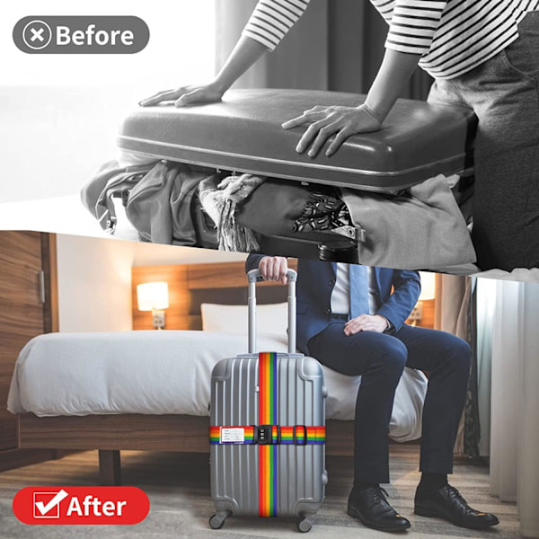 Resväska rem, 4-delad bagagebälte, Resväska bälte bagagebälte set, Kors bagage rem, Justerbar resväska rem, Spänne rem, Resväska rem rainbow my Password-4