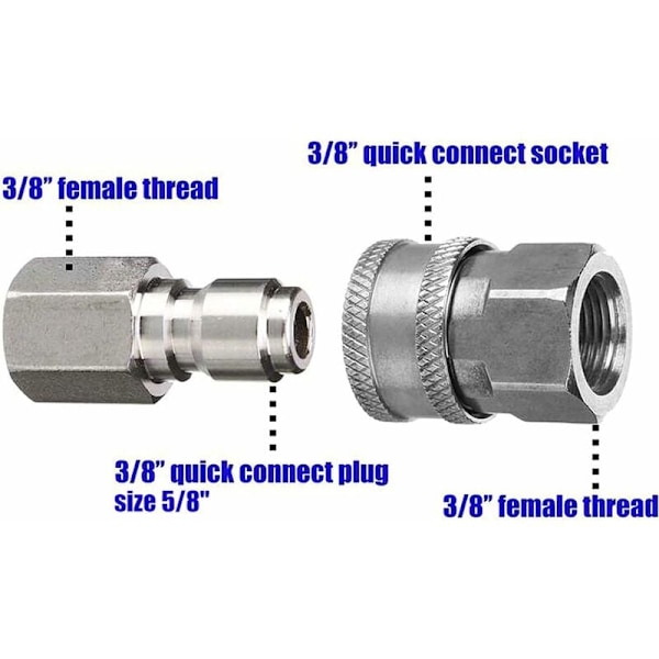 Adapter sæt til højtryksrenser, Quick Connect Kit, hunfitting, rustfrit stål, 5000 PSI
