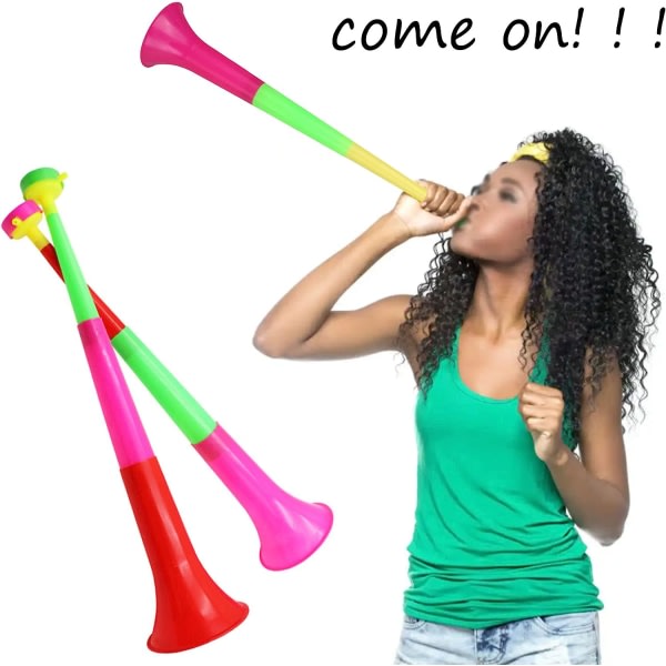 2 st (slumpmässig färg) Vuvuzela trumpeter i plast Cheerleading Spelar