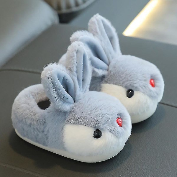Barn Bunny Tofflor Vinter Plysch Tofflor Halkfria varma sandaler för barn Grey 28-29