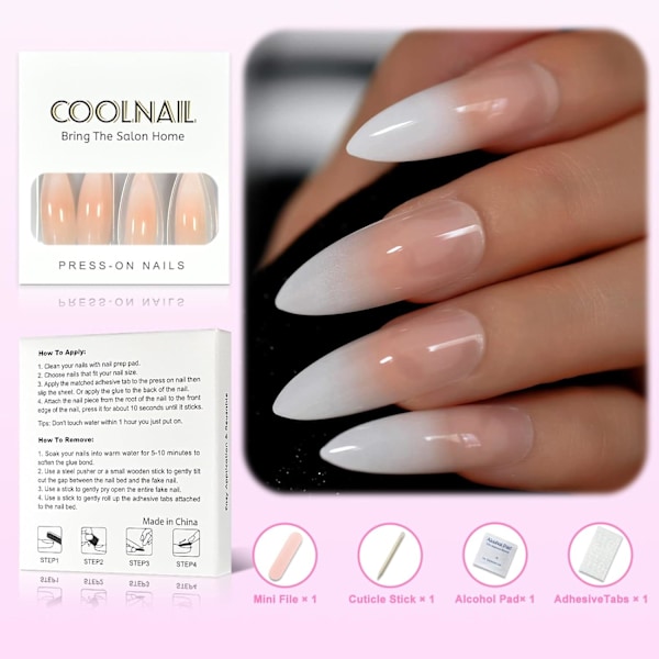 Gradeint Naturlig Nude Rosa Stiletto Falska Falska Naglar Ombre Fransk Extra Lång Spetsig Salong Tryck På Slit UV Nagelkonst Tips