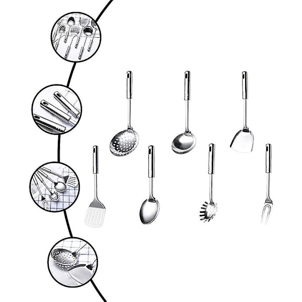 Kök Redskap Set, 7 Delar Köksredskap Set, Rostfritt Stål Kök Redskap Set, Diskmaskin Säker, Lätt Att Rengöra