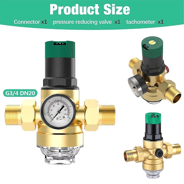 Tryckregulator Vatten 3/4 Tum, Vattentrycksregulator Med Vattentrycksmätare Och Nätfilt