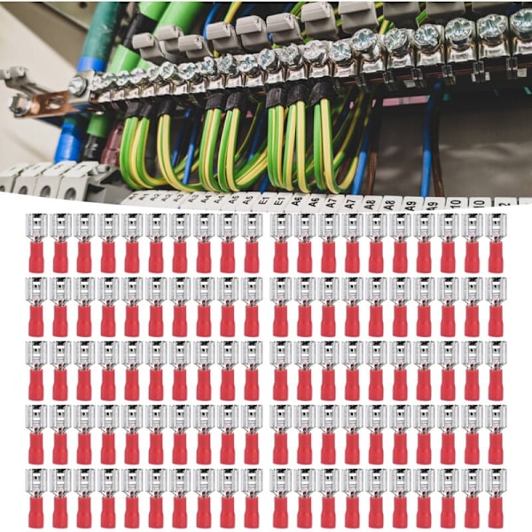 100 st Isolerade Kabelskor Koppar PVC Elektrisk Krympterminal för Hushåll 22-16AWGFDD 1.25-250, DUBUNS