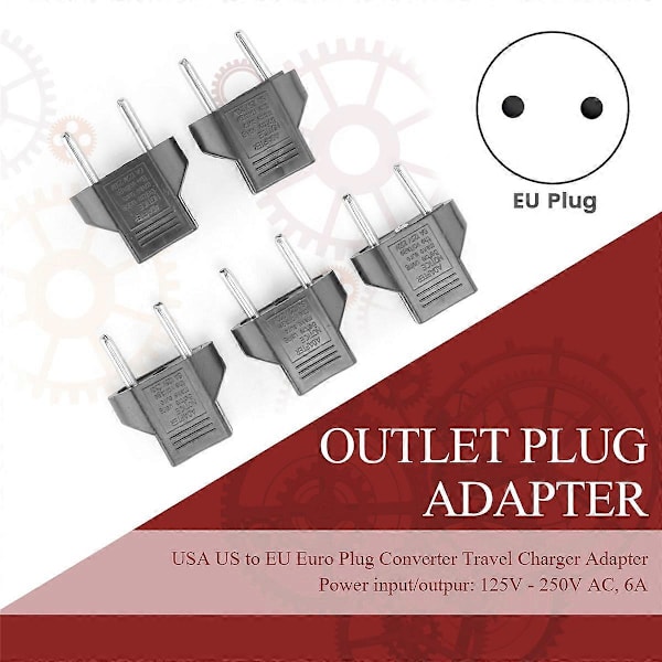 5X USA US til EU Euro Plugg Omformer Reiselader Adapter AC Strømplugg Adapter