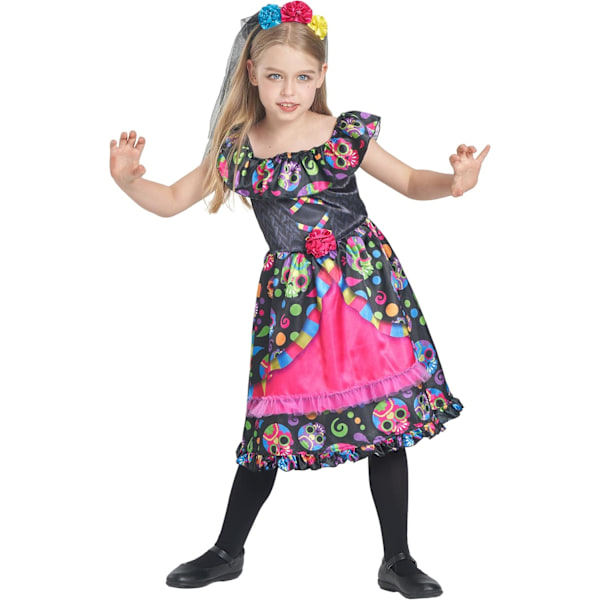 Halloween-kostyme Dødsdagen, Dia de los Muertos-kjole, kostyme brud la Catrina, skjeletkostyme for barn kvinner kvinner Multicolor 7-8 jaar