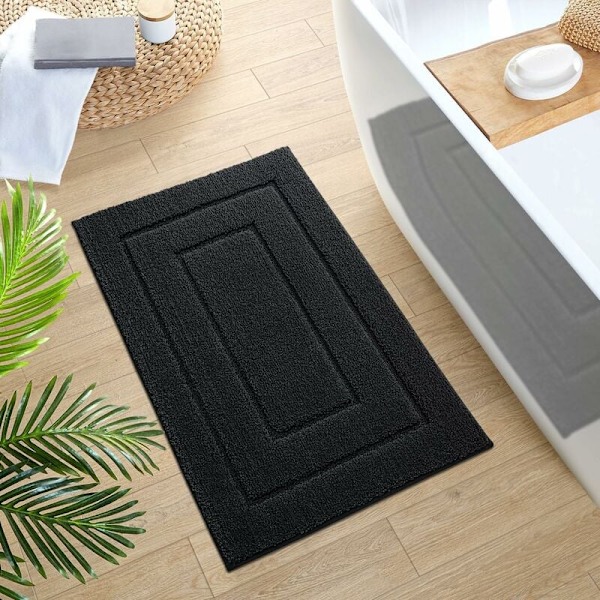 Skridsikker bademåtte, blød mikrofiber badeværelsesmåtte, vandabsorberende, maskinvaskbar, ekstra tyk brusemåtte til badeværelse, 60 x 90 cm, sort