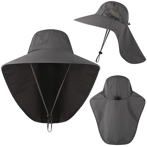 Sommarhatt Herr UV-skydd Bucket Hats med Nackskydd Utomhus Stor Bred Brätte Panama Fiske Vandringshatt för Män (Grå)