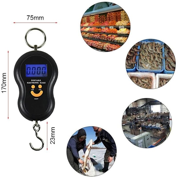 Bagasjevekt Fiskevekt Hengevekt Elektronisk vekt Maksimum 50 kg for fiske, Koffertvekt, Reise, Hjemmebruk, Svart