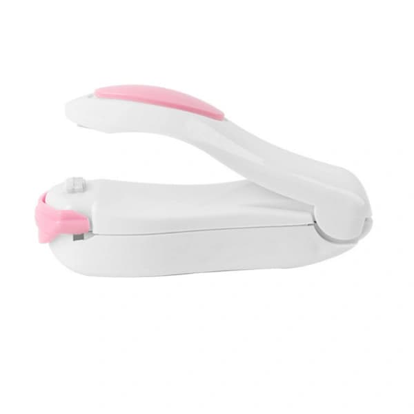 3-pakning mini-poseforsegler bærbar plastikk snackposeforsegler for kjøkkenmatoppbevaring hvit rosa 10 cm