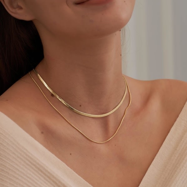 Snake Chain Halsband Fiskbenshalsband Guld Choker Halsband för kvinnor Flickpresenter