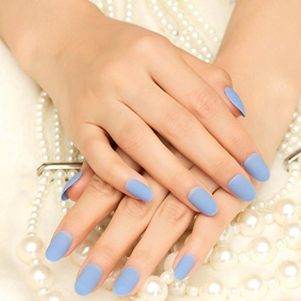 24 stk. matte negle til damer, falske negle, kontordame must have, korte, frostede, babyblå, runde hoveder Z261