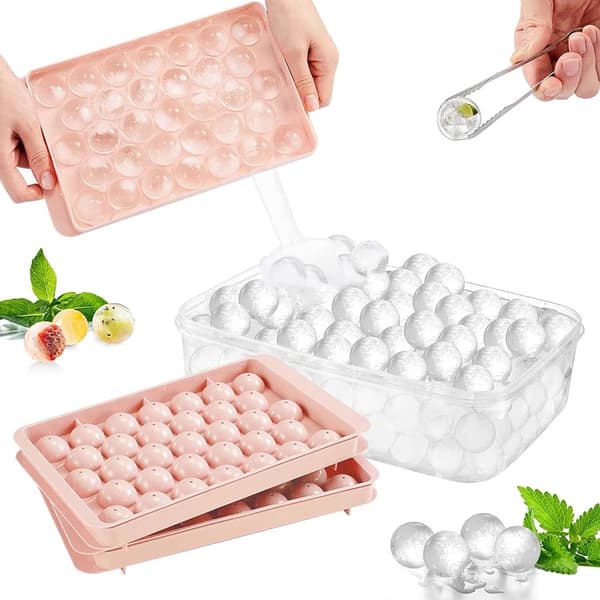 Isbitsform med lock, 33 fack, BPA-fri flexibel plast, för öl, cocktails och whisky, rosa
