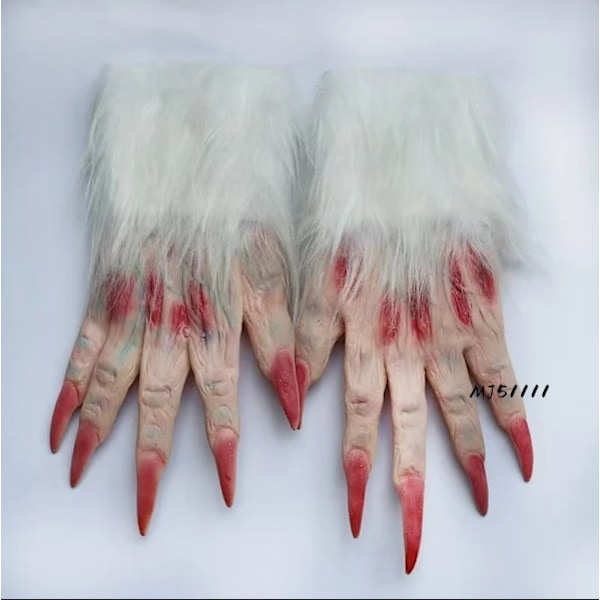 Grinch-handskar, nya fest-cosplay vargklo-handskar, jul-COS-handskar, rekvisita, rolig utklädnad MJ51 White fur gloves One Size