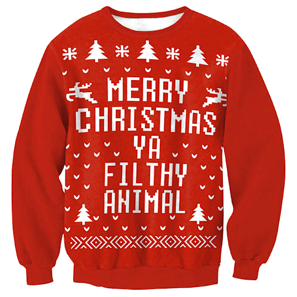 Julegenser for kvinner, langermet genser, juledesign Rund hals Juletrær Round Neck Christmas Tree L