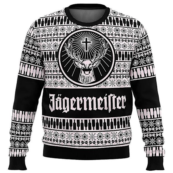 Bebetter Jagermeister Karneval Jultröja Pullover Herrar 3D Swe Svart Black 4XL