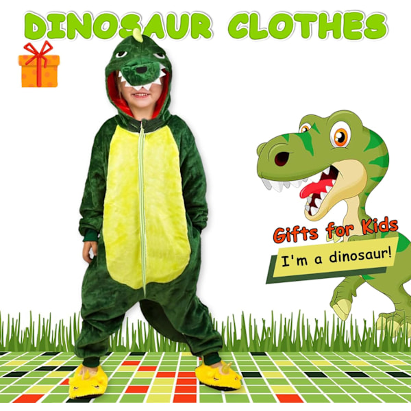 Dinosaurkostyme for barn, onesie, dinosaurpysjamas, dinosaurjumpsuit for barn, dyrekostyme for barn til karnevalfest halloween, cosplay Dinosaurs-green 130