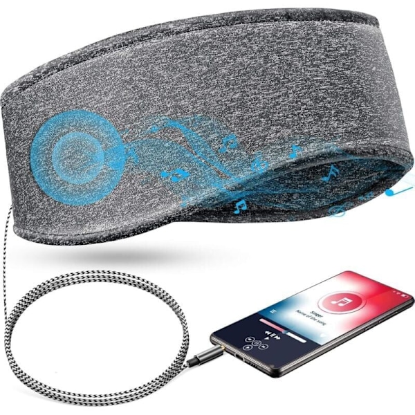 Musik Sovpannband med Hörlurar, 3.5mm Trådbunden Mjuk Elastisk Resepannband med Smal Högtalare, Bekväma Sovmusik Hörlurar (Grå), av DEBUNS
