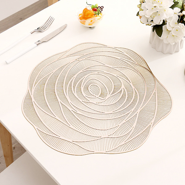 Rose blomster brikke isolasjonspute lett luksus varm stempling coaster myk dekorativ bordmatte fest tallerkenmatte Placemat 38cm golden rose 2pcs