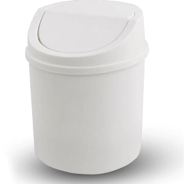 Mini Papperskorg med Lock, Bordskorg, Liten Papperskorg i Plast, Vit