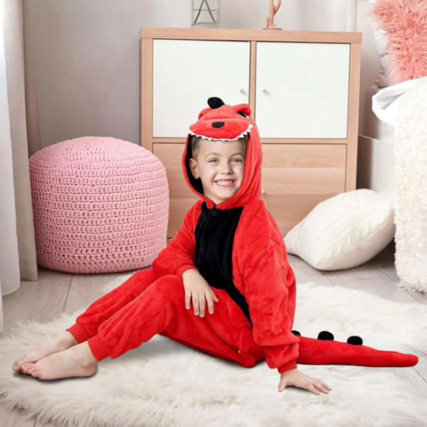 Dinosaurkostyme for barn, onesie, dinosaurpysjamas, dinosaurjumpsuit for barn, dyrekostyme for barn til karnevalsfest halloween, cosplay Dinosaurs-red 130