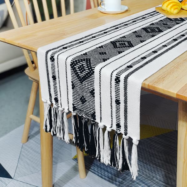 Bordløber Enkel Frynser Bordflag GRÅ STIL 2 STIL 2 grå stil 2-stil 2 grey style 2-style 2