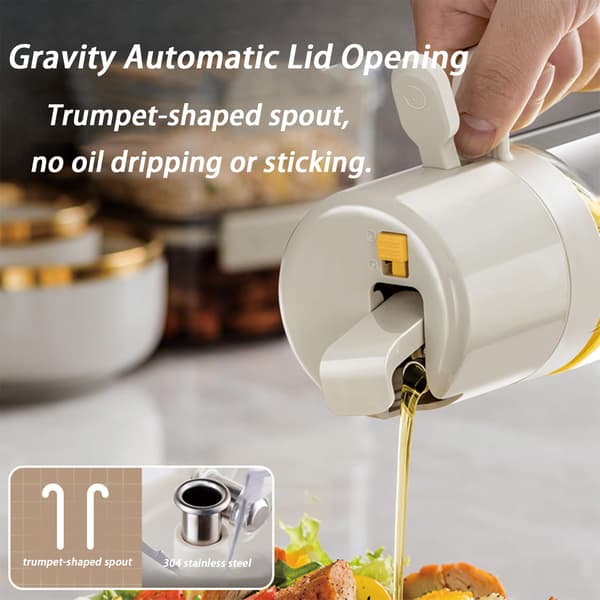 2-i-1 Oljedispenser och Sprayflaska i Glas för Matlagning, Air Fryer & BBQ, 500 ml (Beige) beige