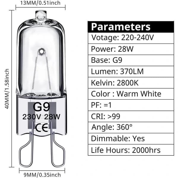 G9 halogenlampor 28W, 230V, 10-pack 28W 28W 28W 28W
