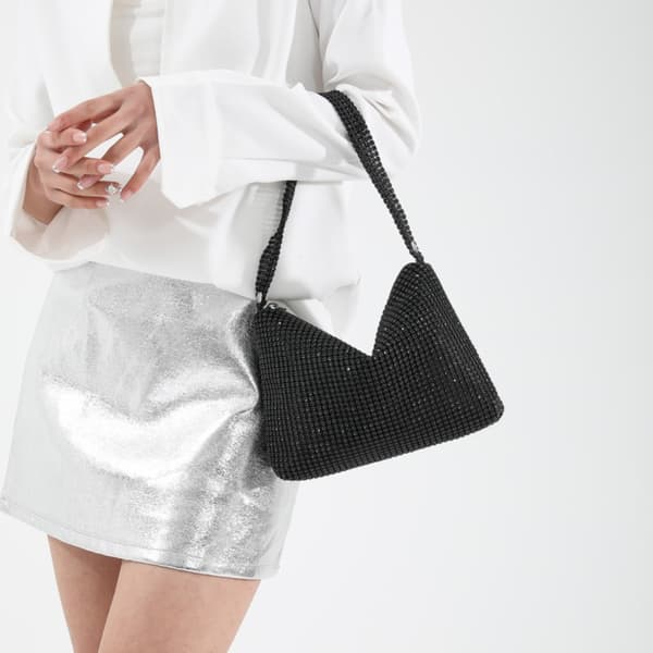 Fashion enkel axelväska Diamant infattad handväska SILVER Silver Silver