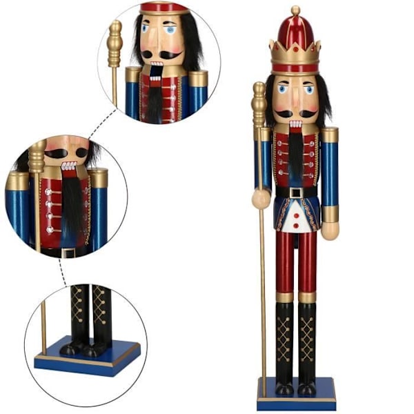 SPRINGOS® Nötknäppare Träfigur Kung med spira Höjd: 90 cm mörkröd - julblå Juldekoration mångfärgad