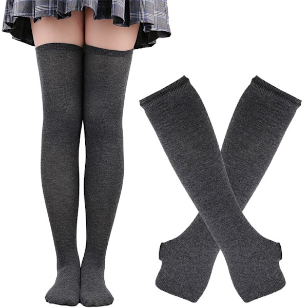 Raidallinen sukat Joulu sukat naiset Halloween sukat korkeat sukat Eurooppalainen ja amerikkalainen festivaali cosplay naisten sukat MJ51 käsineet Pure dark gray One Size