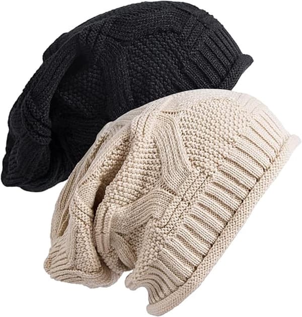 2-delad mössa - Mössa - Damhatt - Vintermössa - Varma mössor - Stickad mössa - Stickade skidmössor - Ultravarm - Unisex - Svart, Vit