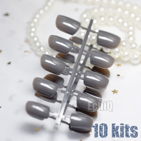 10 sett med samme bestemor grå falske negler korte firkantede rene farge akryl negler engros 10 sett enkelt designede tips