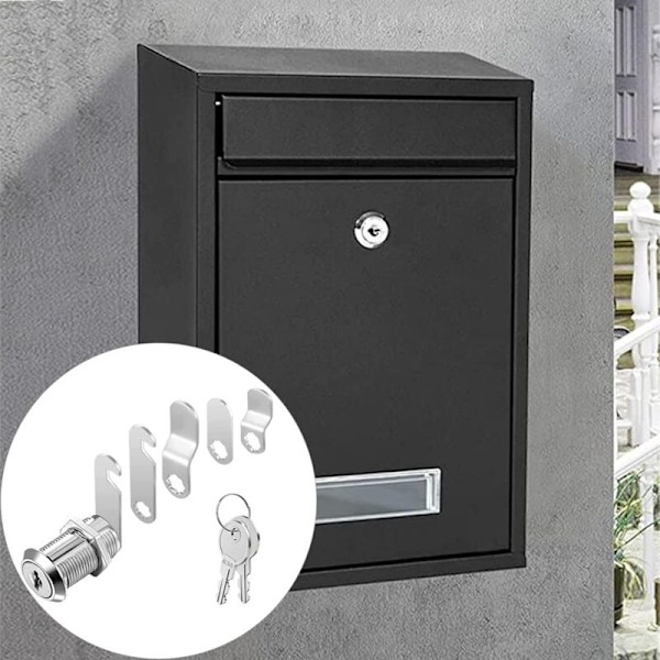 16 mm sylindersikkerhetslås for postkasse med 5 forskjellige låseplater og 2 nøkler, skaplås, skap, verktøykasse, arkivskap