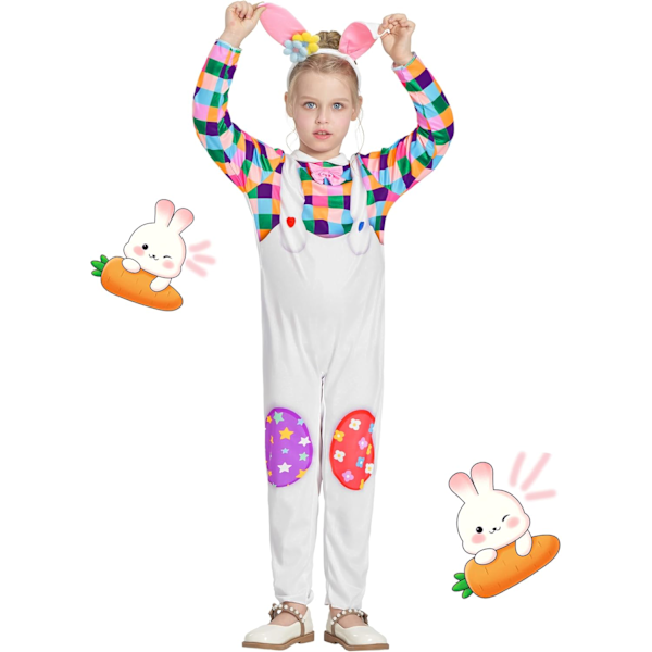 Barn Bunny Kostyme, Bunny Fintøy Antrekk Bunny Overall Onsie Med Hodebånd For Karneval Påske 3-10 År Kanin B 3-4 Jahre