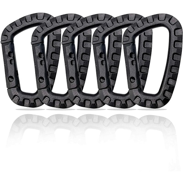 5-pak Plast Karabinhager - Sort - D-formet
