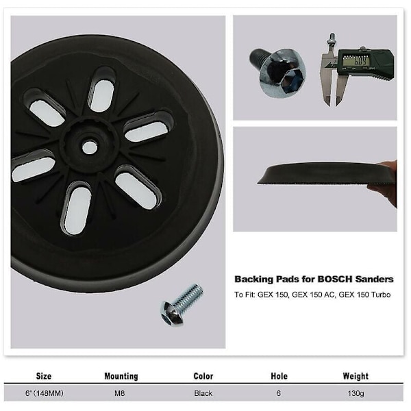 150 mm Hiomalaikka - Bosch Gex 150 Ac, Pex 15 Ae, Gex 150 Turbo Epäkeskohiomakoneeseen - 150 mm ruuveilla Poweka, DEBUNS