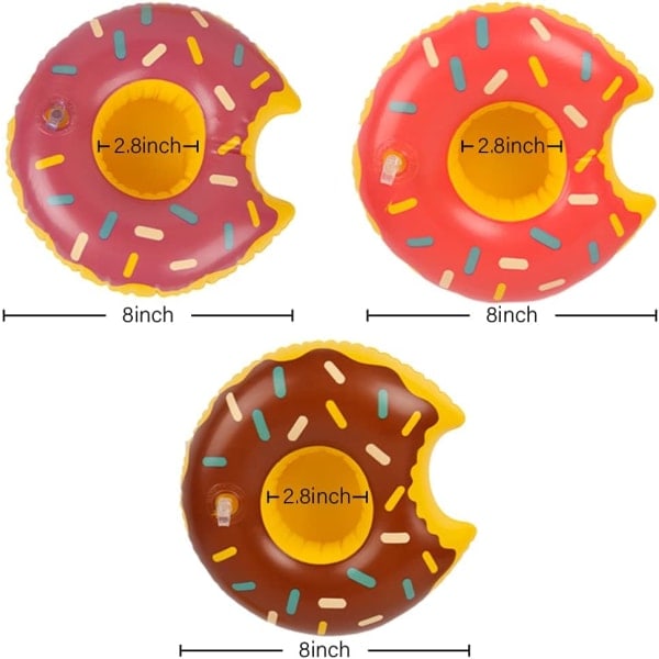 IC Uppblåsbar dryckeshållare, 12 st 20 cm munkar flytande glasunderlägg 3 färger donut dryckesflottörer för poolparty vattenlek