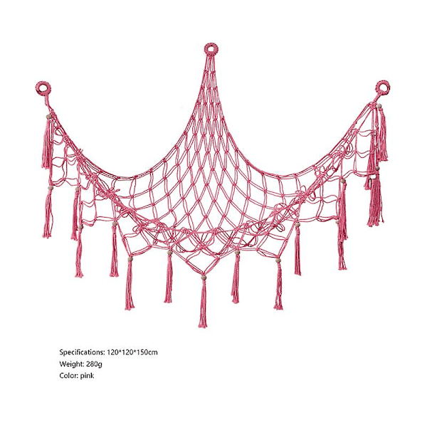 Boho Opbevaringsnet til Udstoppede Dyr (Ekstra Stor) og Udstoppede Dyrs Net eller Hængekøje til Små Udstoppede Dyr eller Plyslegetøj Pink 100*100*110
