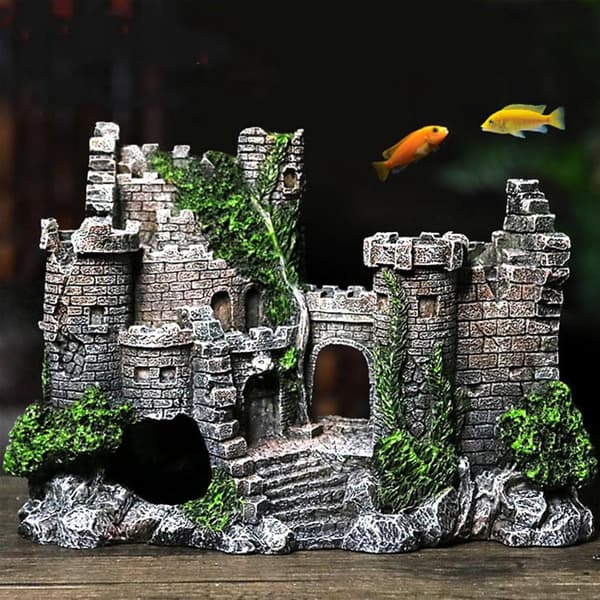 Akvarium Slotsornament, Holdbart Harpiks Hule Gemmested Til Fisk Og Rejer, Akvariedekoration, Imitationssten, 17 x 13 x 7 cm