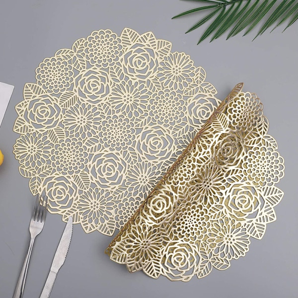 Rose blomster brikke isolasjonspute lett luksus varm stempling coaster myk dekorativ bordmatte fest tallerkenmatte Placemat 38cm Golden Rose Garden 2pcs