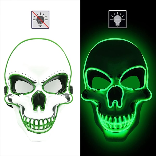 Halloween LED-naamio, LED-luurankonaamio, LED-puhdistusnaamiot, kauhunaamio, halloween-naamio, karnevaaliin, halloweeniin, cosplayhin ja juhliin Green