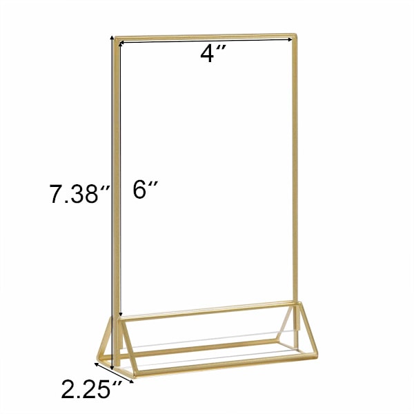 Akryl Gullrammer Skiltholder 4x6, Dobbeltsidig Bordmeny Displaystativ, Bordnummerholder for Bryllup (6-pakning)