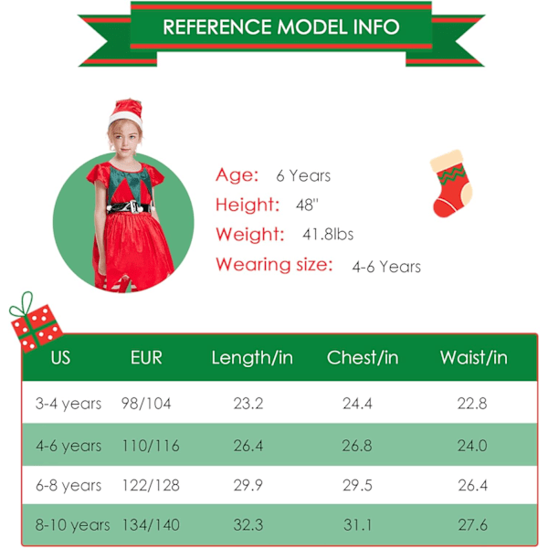Julekostyme for gutter og jenter med hatt, julepyjamas for barn, julekjole for barn 3-8 år Röd älva 3-4 Jahre