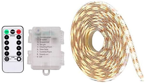 Batteridrevne LED-strips, 2M 60 LED-er, fjernkontroll, timer, IP54 vanntett, soveromsskap festdekor, varmhvit
