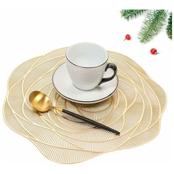 Set med 6 tvättbara PVC-bordstabletter, runda vinylbordstabletter, jul, bröllop, middag, restaurang, hotell, 6 stycken