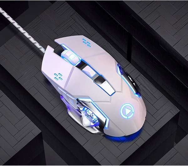 Kablet spillmus, mekanisk USB-mus med stillegående, jevn drift for PC-spillere, hvit