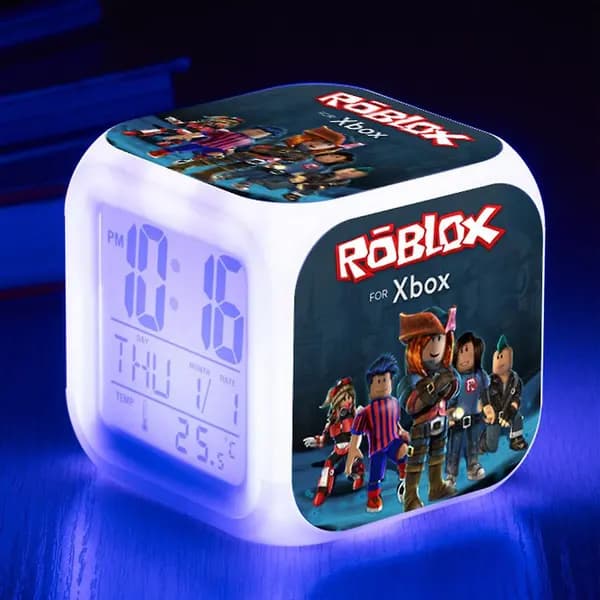 Roblox Digitalt Vækkeur Med 7 Farveskiftende LED Natlys Display til Børneværelsesindretning 3,1 Tommer D